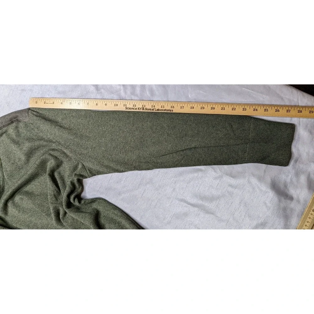 BANANA REPUBLIC Men Large Green Heather‎ Cotton V-Neck Military Sweater EUC